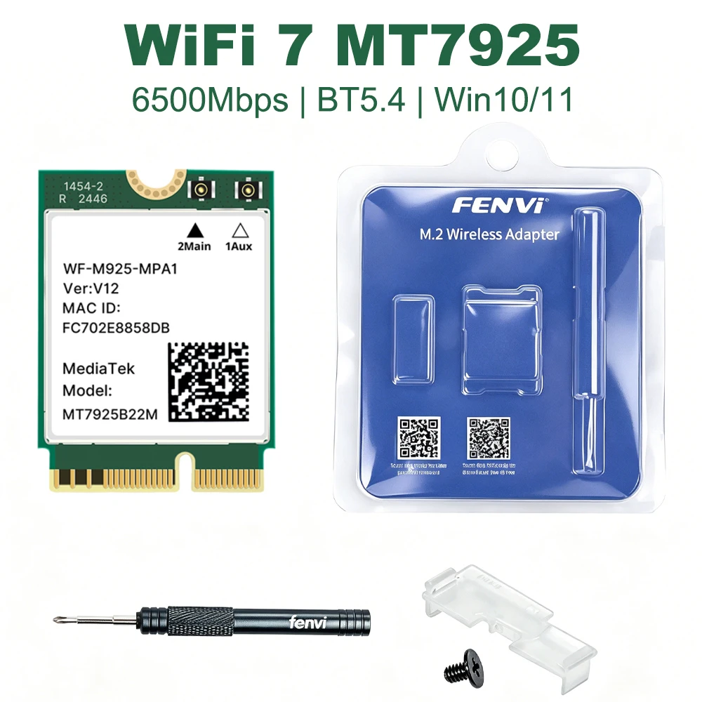 WiFi 7 MT7925 Wireless Network Card BT5.4 6500Mbps 802.11BE M.2 Ethernet Adapter Tri-Band 6G/5G/2.4GHz for Win10/11