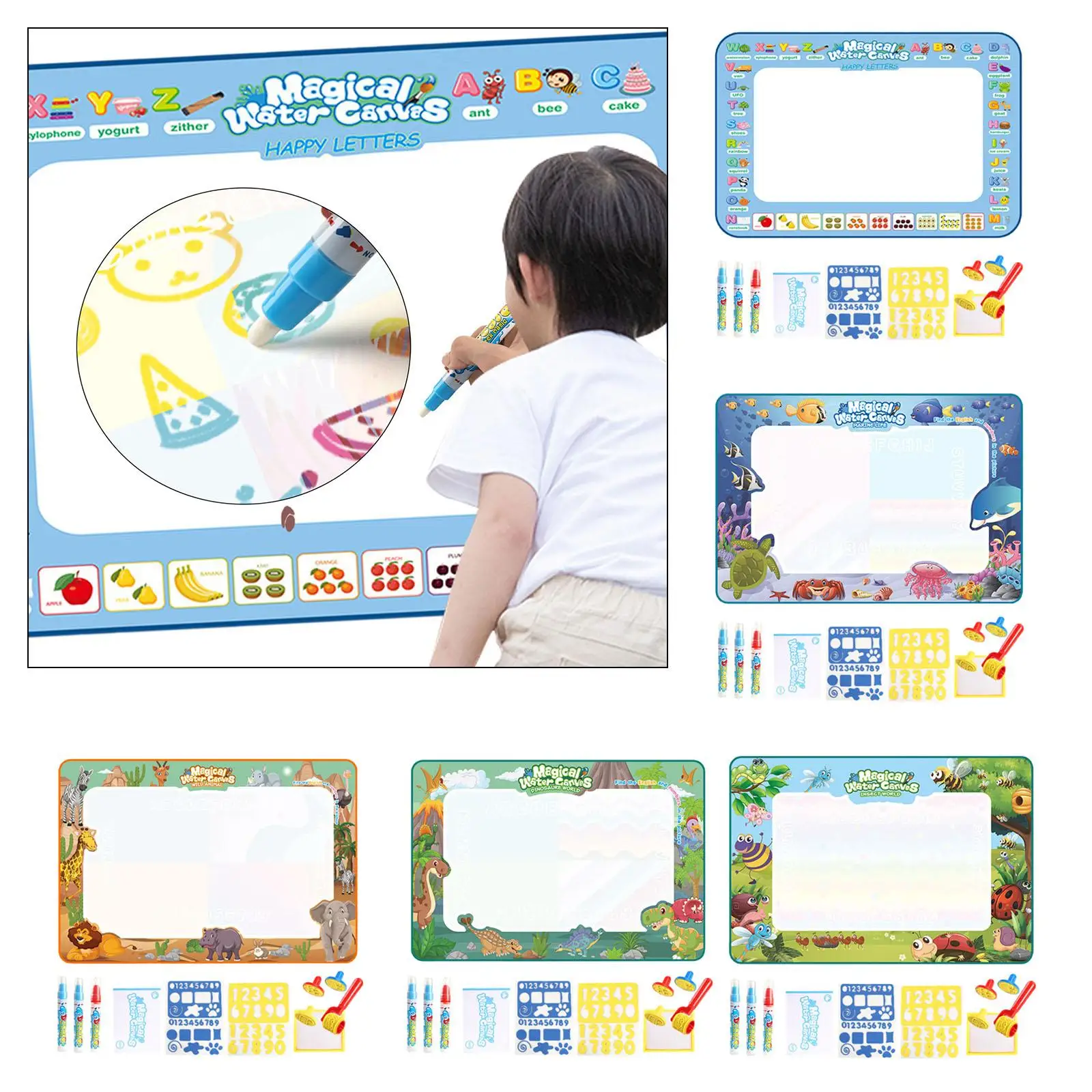 Water Painting Doodle Mat Coloring Pad with Pen Water Drawing Mat Toy for Girls Boys Toddler Age 2 3 4 5 6 Year Old Kids Present