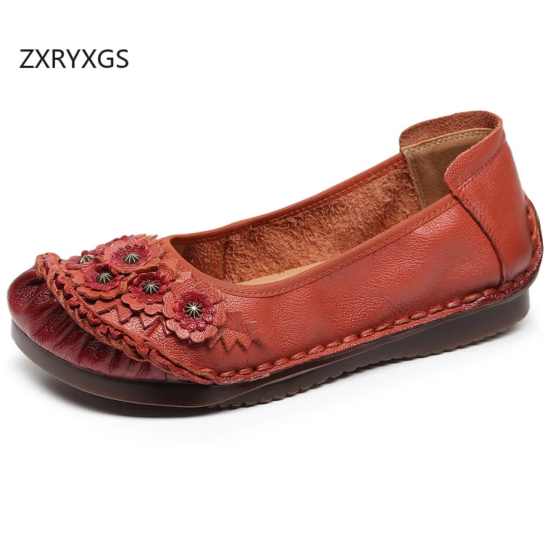 

ZXRYXGS классическая обувь премиум-класса из натуральной кожи с цветами, модная удобная обувь на плоской подошве, осень 2023, элегантная женская модная обувь на мягкой подошве