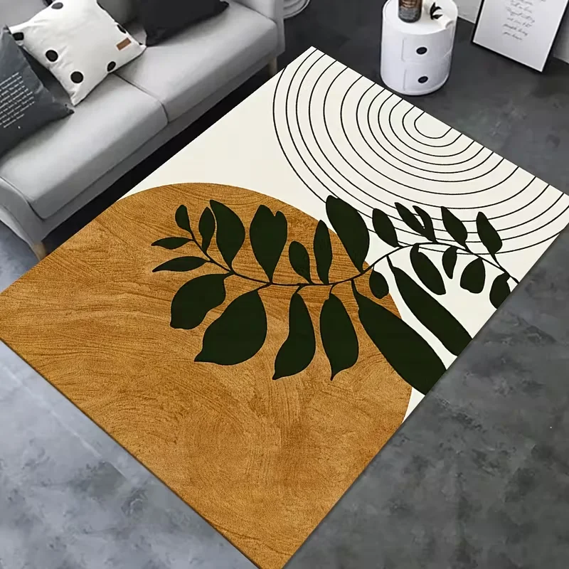 Boho Abstract Leaf Geometric Area Rug Non-Slip Soft Carpet Mid-Century Modern Floor Mat for Living Room Bedroom Home Decor