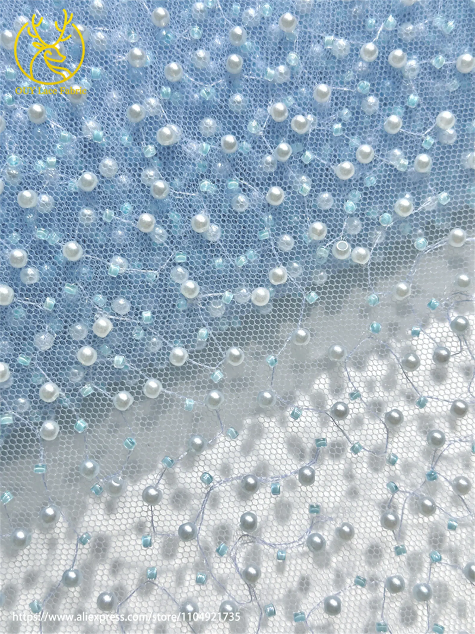 Großhandel Heißer Verkauf Eis Blau Afrikanischen Nigerian Perlen Spitze Stoff für Nähen Damen Party Hochzeit Hochzeit Kleid Material – Detail 14