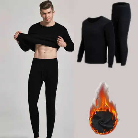 Men's Autumn Winter Full Sleeve Pants Sets Thin Velvet Thermal 2 PCS Underwear Set Round Neck Solid Basic Warm Male Suit 2XL-4XL