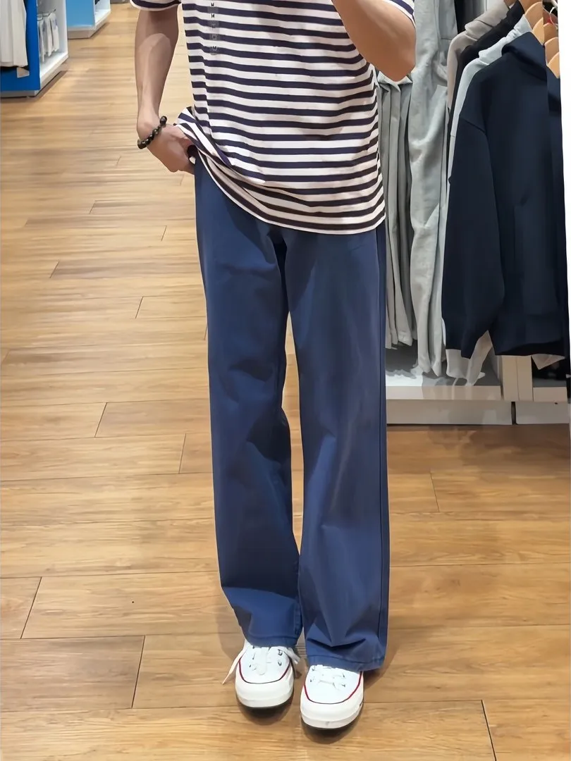 American Retro Work Pants Men's Trendy Brand Tall Extended Length Slim Straight Casual Pants Knife Bend Design Cotton Summer