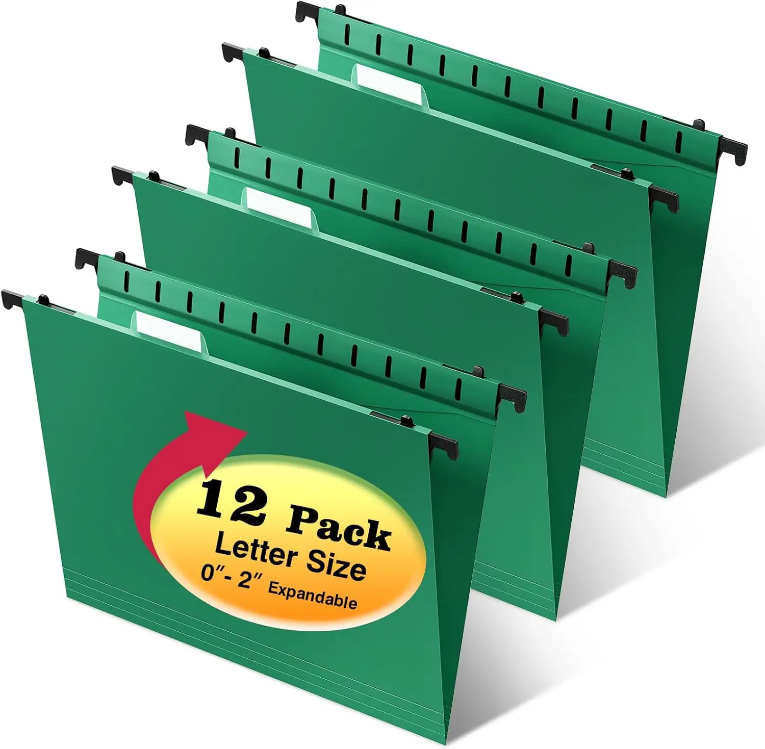 

Plastic Hanging File Folders Letter Size, 12 Pack with 1/5-Cut Tabs for Home Office Filing Cabinet, Green