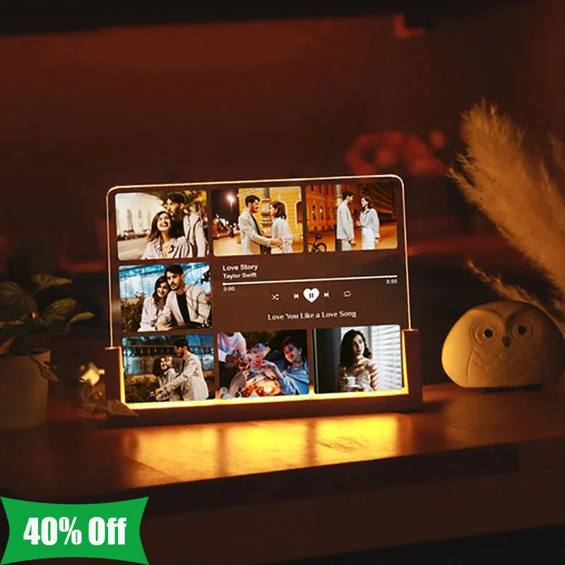 Regalo para novio y novia, luz nocturna grabada personalizada, carga tu foto, fecha especial, canción, dedicación, decoración romántica para el hogar, regalo