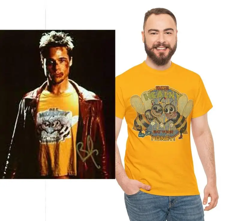 Bee Healthy T Shirt as worn by Tyler Durden Cosplay Distressed Print graphic tee all sizes and colors