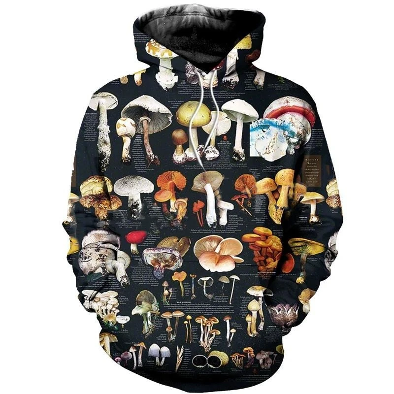 Magic Mushrooms Colorful Hoodie Mens Clothing Casual Pullover Sweatshirt 3D Printed Harajuku Street Personality Oversized Coat