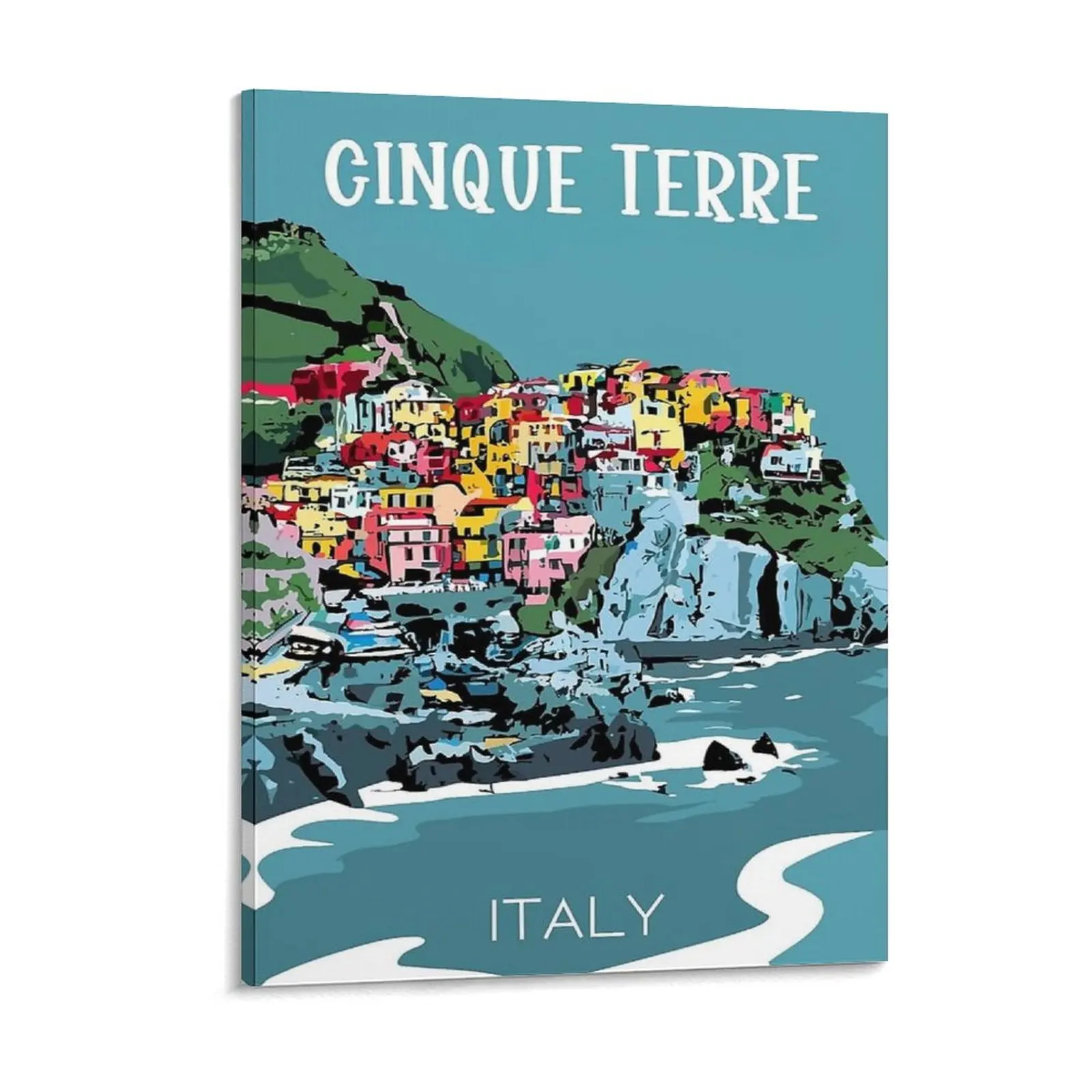 

A Vintage Travel Art Of Cinque Terre Italy Canvas Painting Classic Plaques Iron Club Cinema Framed Wall Paintings