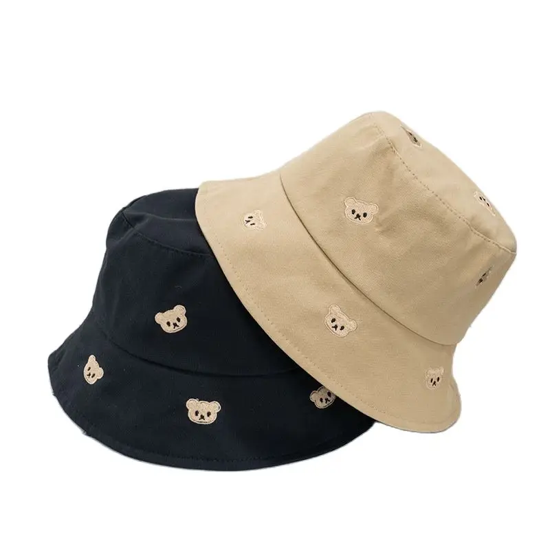 Cotton Cartoon Bear Embroidery Bucket Hat Fisherman Hat Outdoor Travel Sun Cap for Men and Women 201