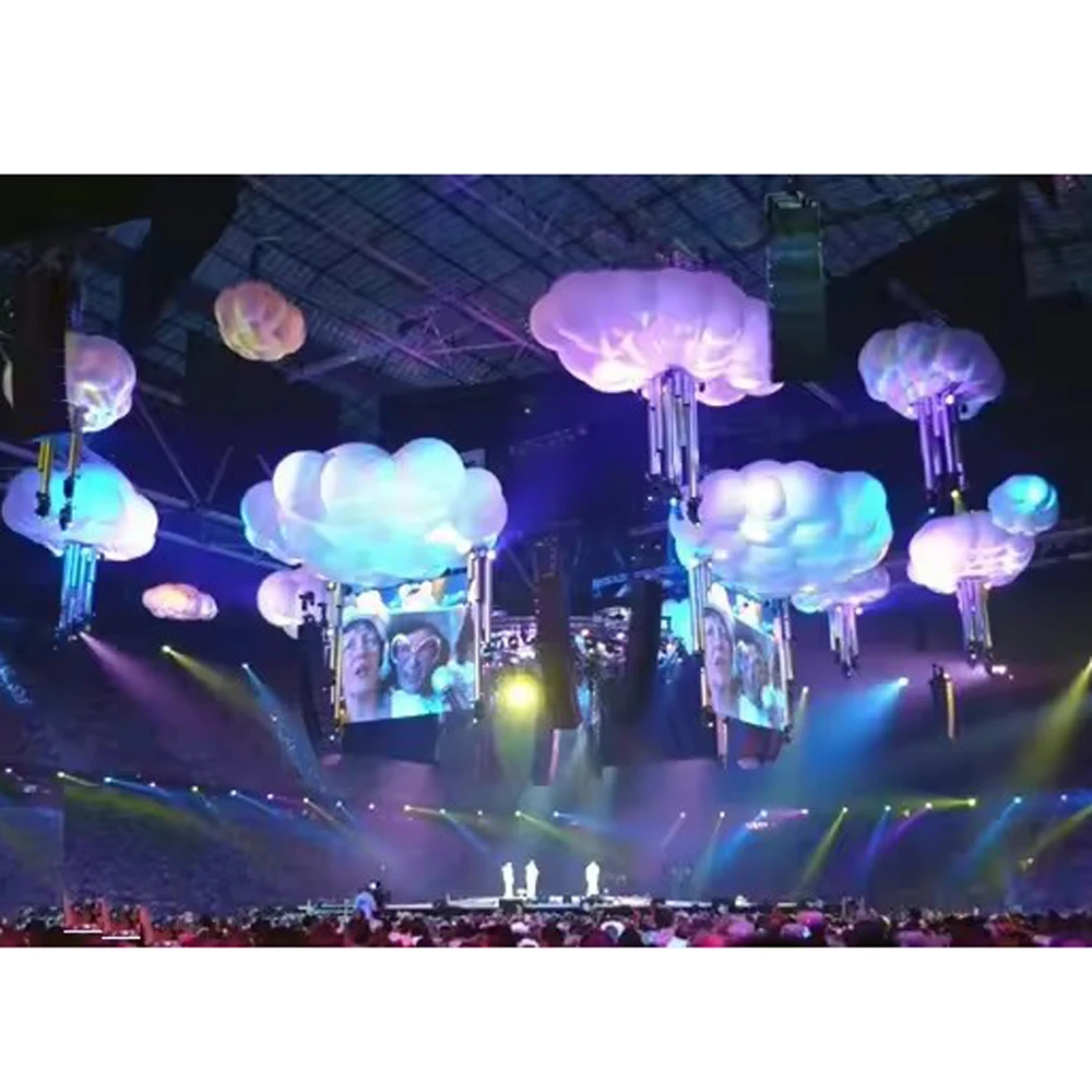 Round Ceiling Inflatable Cloud Balloon With LED Lights Blow Up Inflatable Hanging Cloud For Party Music Stage Decoration