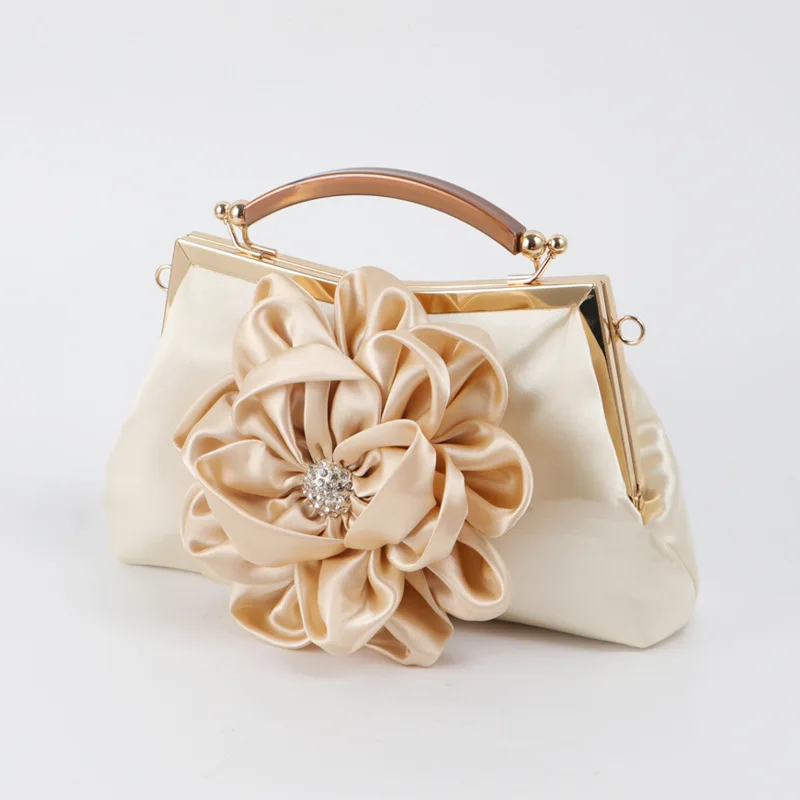 Women Floral Clutch Purses Wedding Flower Evening Handbag with Detachable Chain Strap Party Prom Bags Soft Satin Shoulder Bags