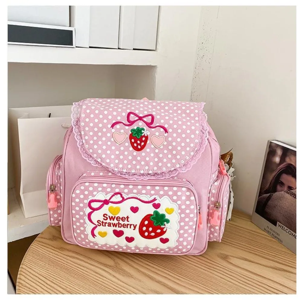 Fashion Kawaii Kids School Bag Large Capacity Dots Campus Bag Nylon Multi-Pocket Shoulder Bag for Teenager Girl