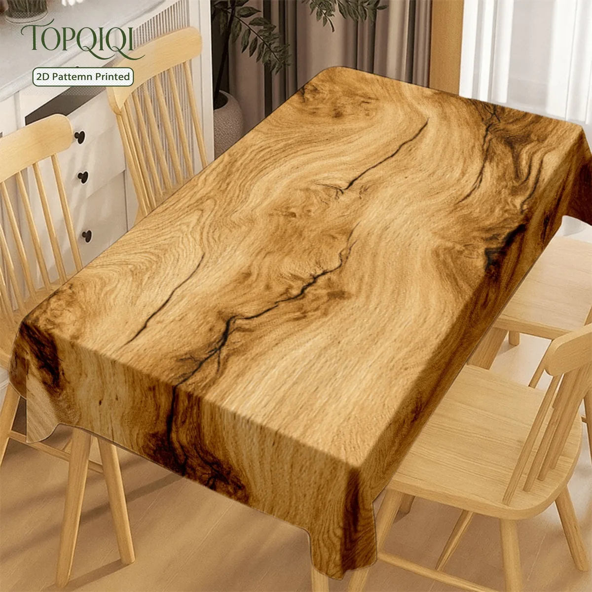 Soft, fashionable and beautiful imitation wood grain tablecloth, machine washable.
