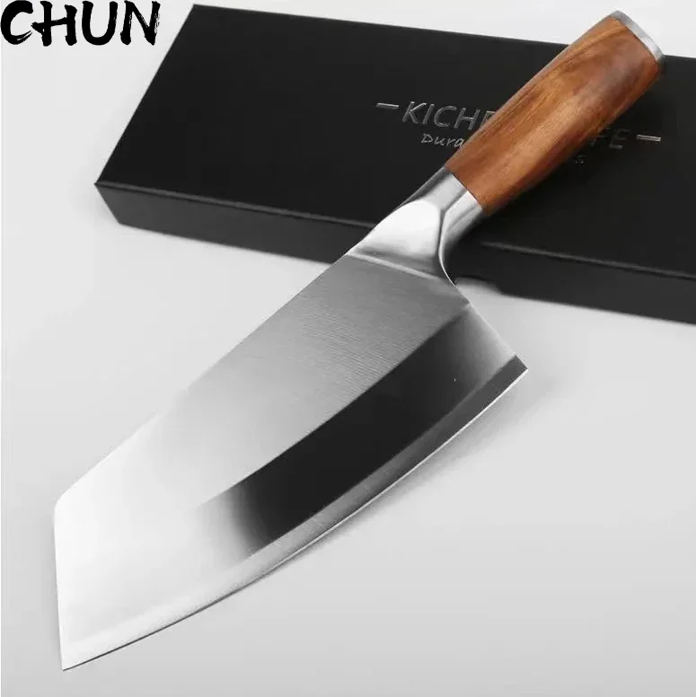 CHUN Professional Cleaver Knife 8inch Razor Sharp Blade Kitchen Knives Stainless Steel Chef Slicing Utility Cooking Knife Tools