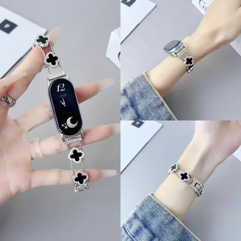 Ремешок из нержавеющей стали для Xiaomi Mi Band 10/9/8, женский металлический ремешок для часов Correa для Miband 8/mi 9, сменный браслет-браслет