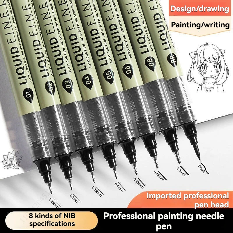3-12Tibs Black Pen Fine Line Sketching Marker Different Tips Fineliner Drawing Pens Manga Art Marker Calligraphy Set Supplies