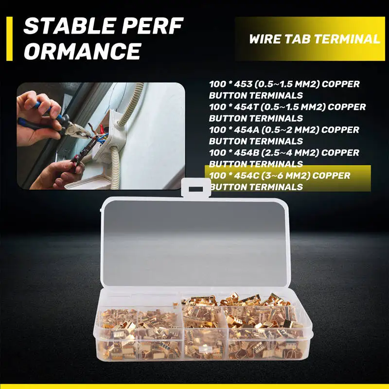 500Pcs U Shape Copper Ring Terminals Crimp Kit Non-Insulated Assortment Cable Wire Spade Electric Butt Connector 454TABC-DTB1