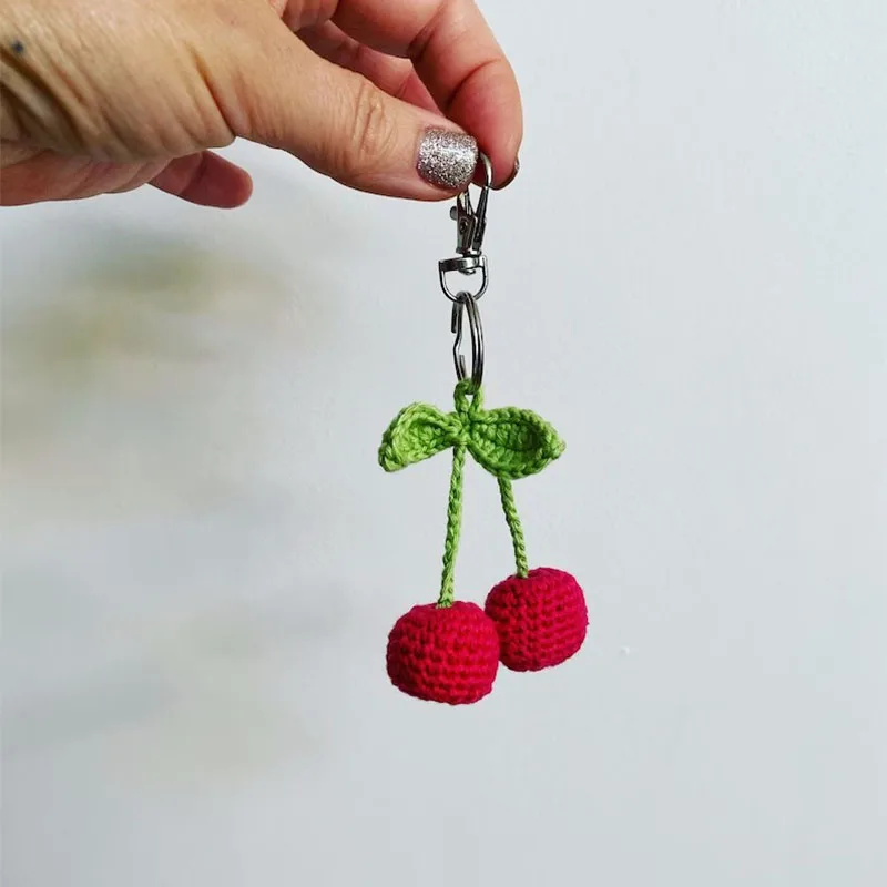 Crochet Cherry Keyring phone charm