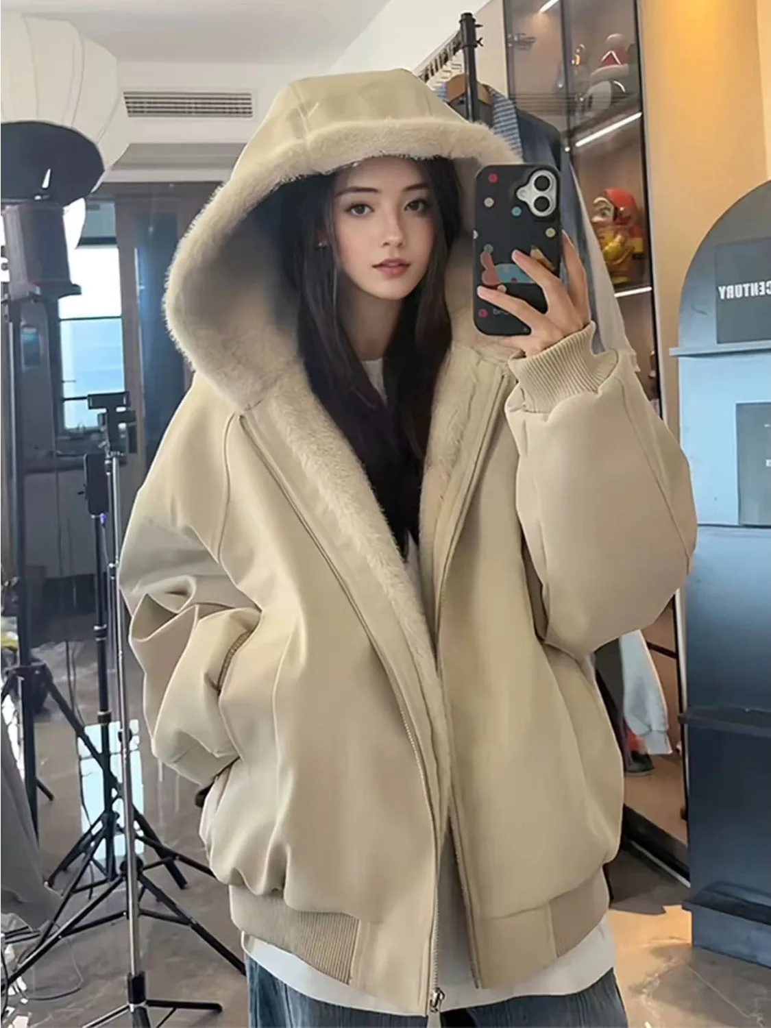 

Американское кожаное пальто с капюшоном и утепленным воротником, хлопковое, для мужчин и женщин, зимняя верхняя одежда