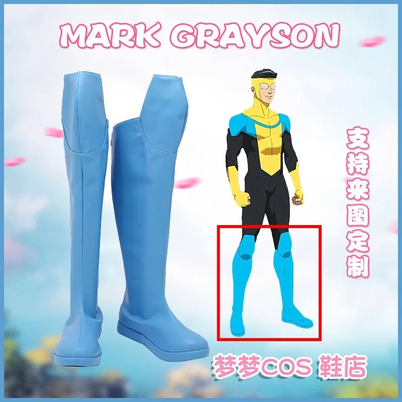 

Mark Grayson Omni Man Косплей Костюм Обувь Синие ботинки ручной работы из искусственной кожи
