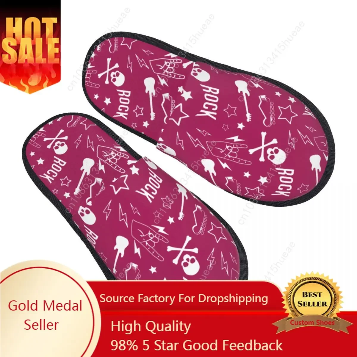 

Heavy Metal Rock Music Symbols Electric Guitar Guest Slippers for Spa Women Custom Print House Shoes