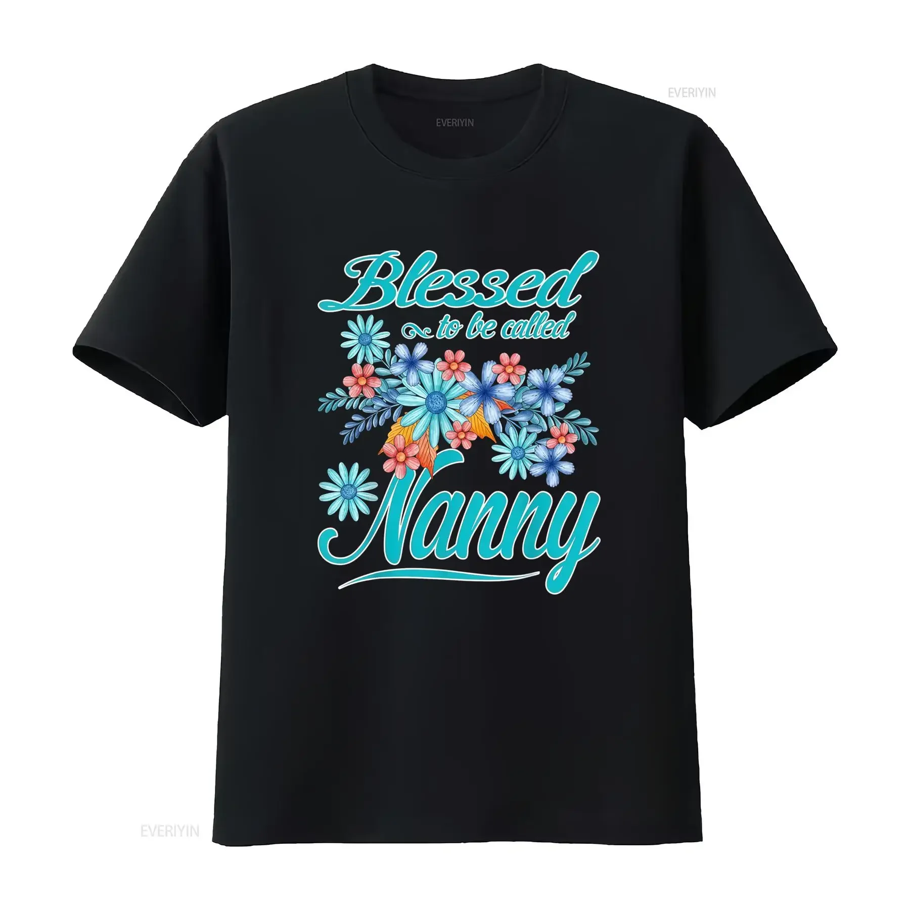 Blessed To Be Called Nanny Floral Print T Shirt Perfect Mother's Day  vintage Washed Casual designer clothes Unisex Stretched