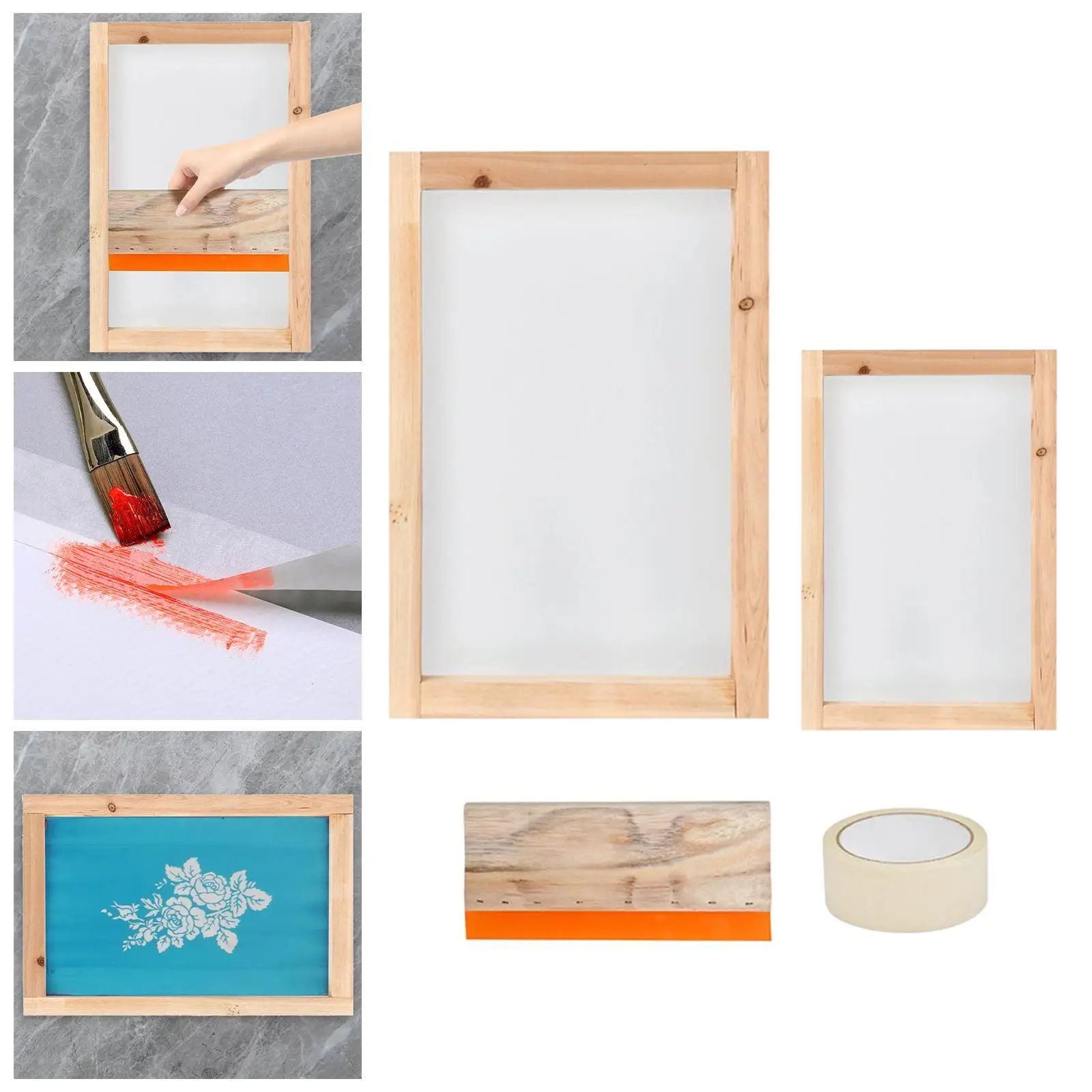 4x Screen Printing Kit DIY Handcrafts Supplies with Squeegee & Mask Tape Easy to