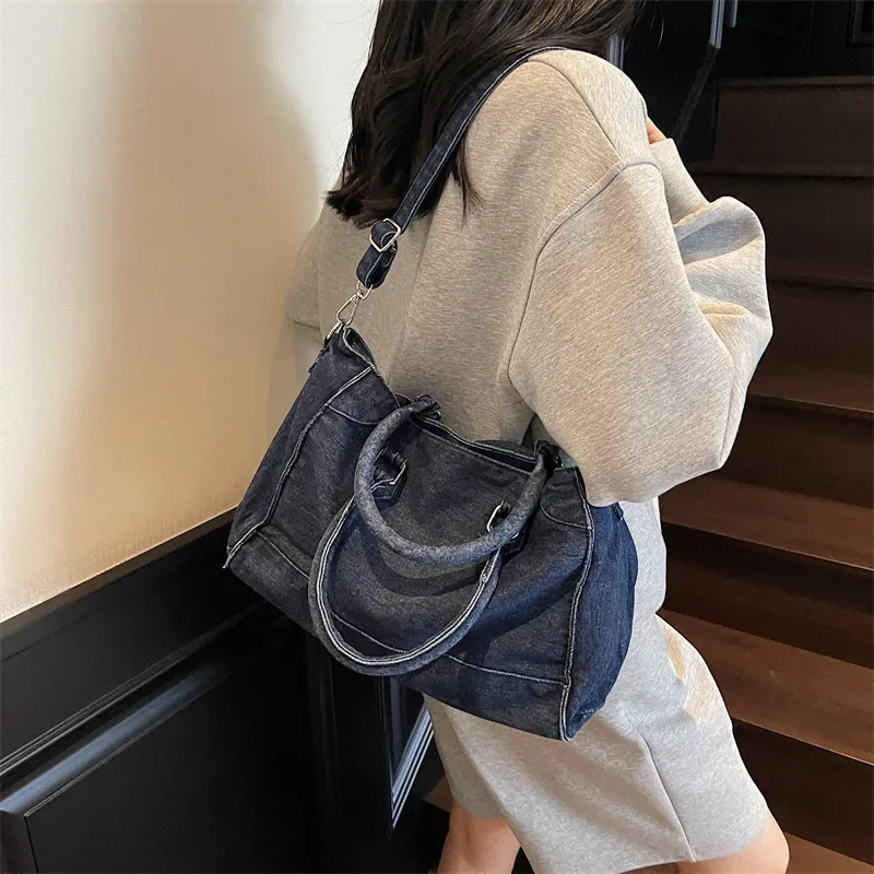 

2025 Women's Denim Patchwork Tote - Woven Canvas Crossbody & Shoulder Bag for Casual Student & Commuting Use