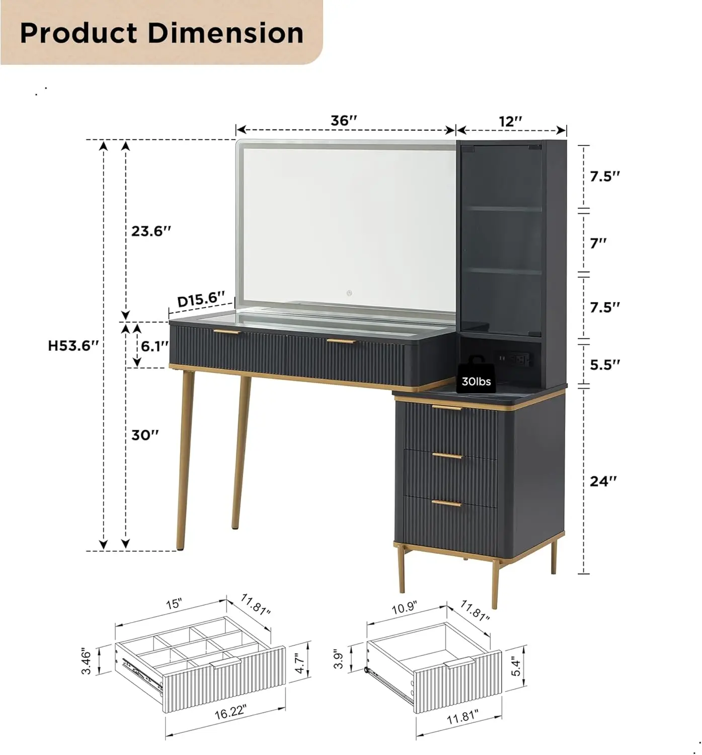 Vanity Desk with 36