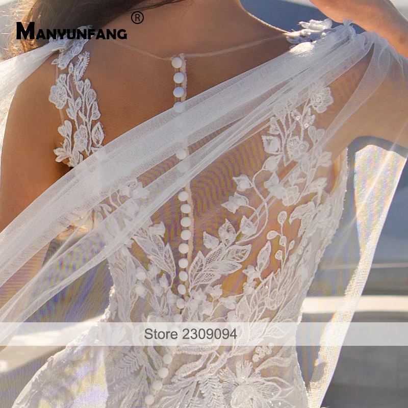 فستان فاخر برقبة على شكل V فاخر من الدانتيل رداء De Soiree Luxe فام Pour Mariage أزرار من التل الناعم Vestido Elegante 2023 فستان الزفاف