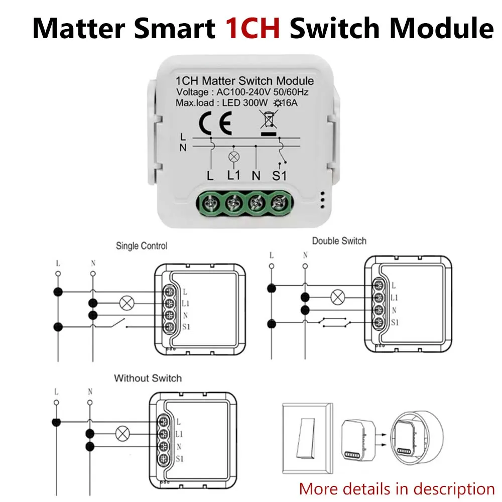 Matter-interruptor inteligente WiFi, módulo de relé de automatización oculta de 1-4 canales, Control por voz, Tuya, funciona con Homekit, Siri, Alexa y Google