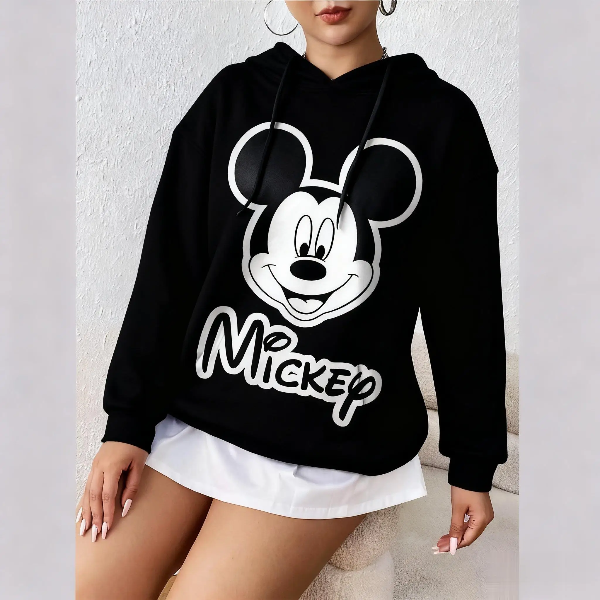 Jesienno-zimowa nowa bluza z kapturem Disney damska męska z długim rękawem, vintage nadruk Myszki Miki, luźna bluza oversize, streetwear