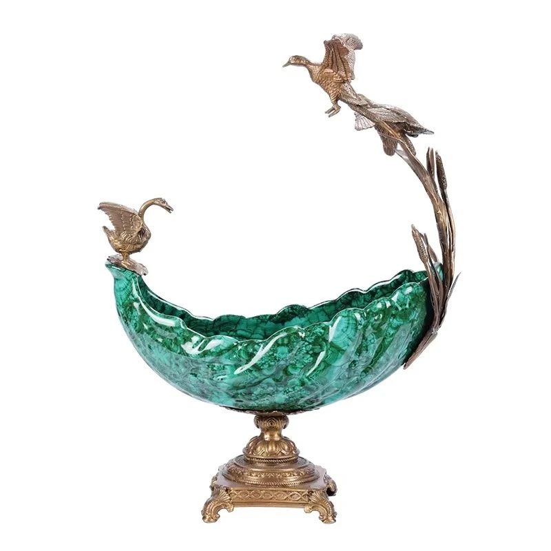 

Home decoration unique design, holding ceramic glaze brass decorative dried fruit tray luxury