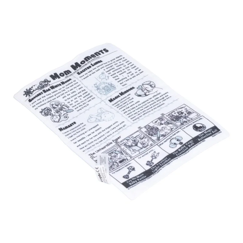 Livro de pano infantil, papel sonoro, primeiro livro de tecido para bebê, jornal de interação educacional precoce, jornal preto e branco