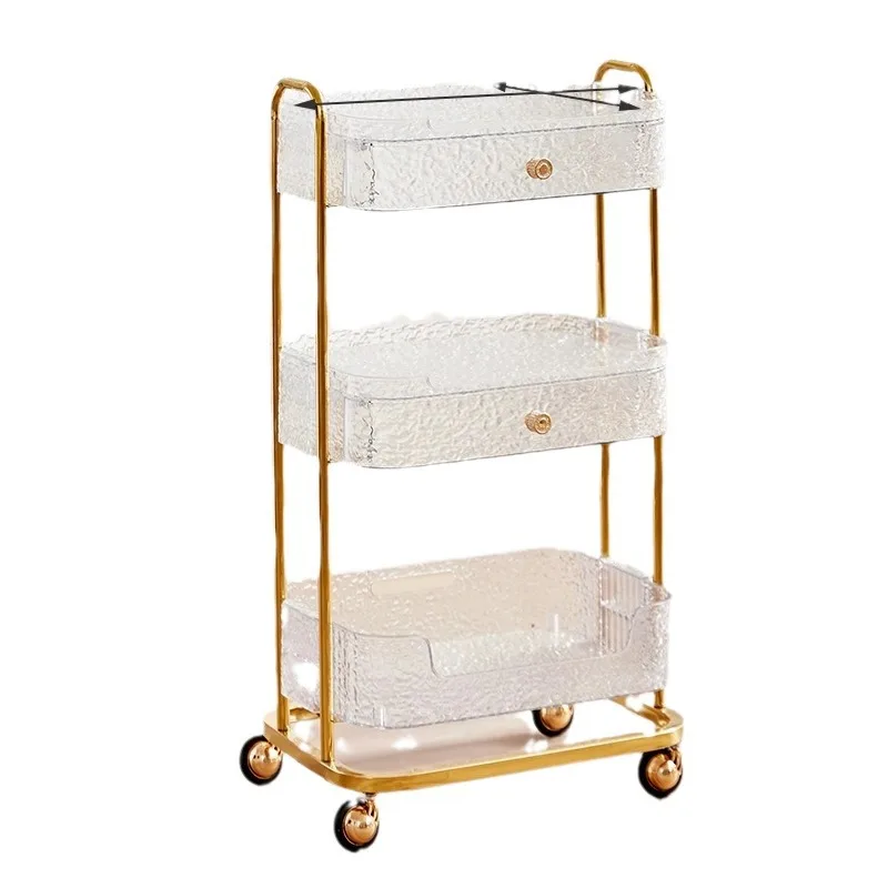 

Hot Sale Makeup Saloon Equipment Gold Pink Silver Metal Nail Trolley Case Cart Hair Hairdressing Beauty Salon Trolley
