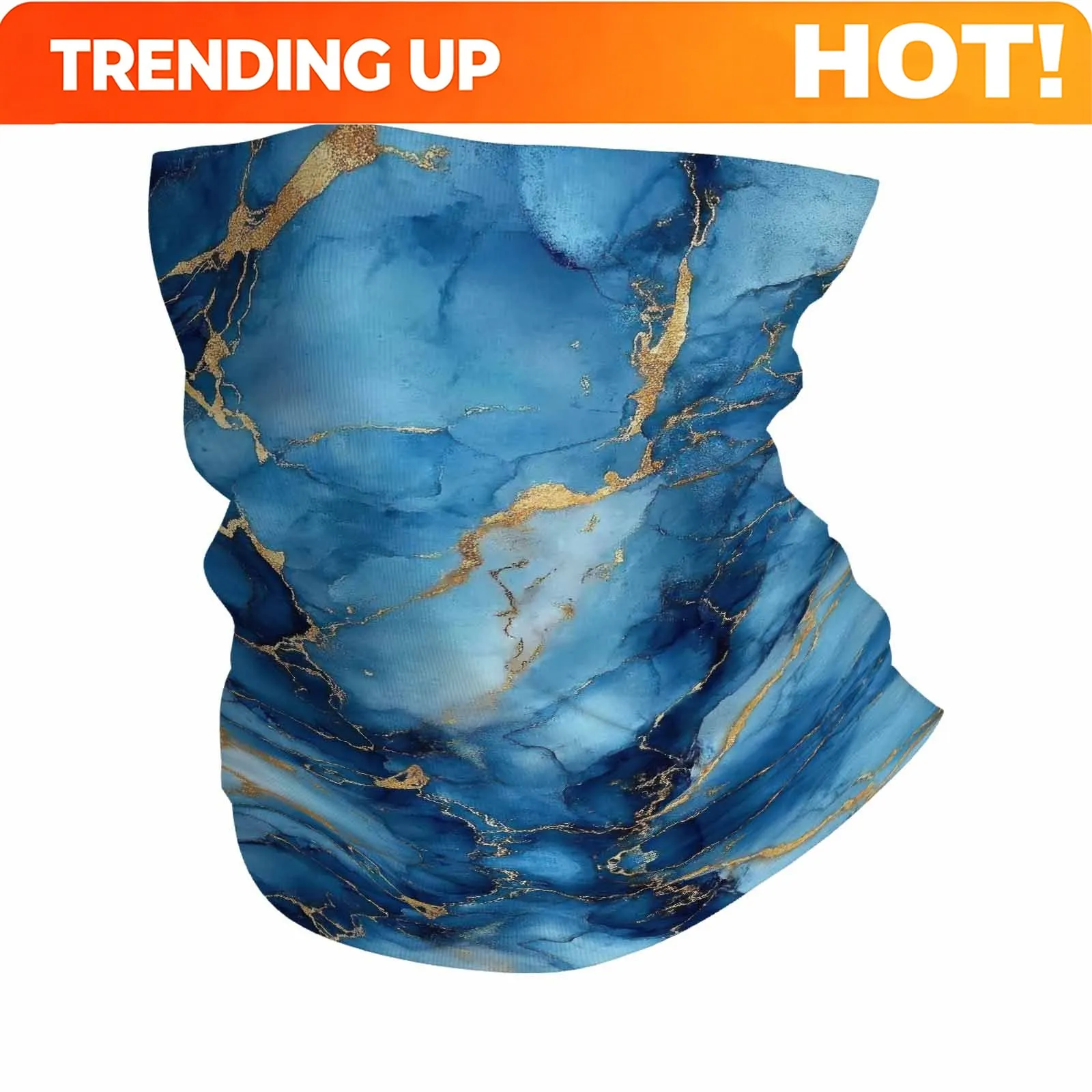Customization Blue Marble, Golden Veins, Abstract Pattern Novel Design Multi Functional Print Scarf Suitable Outdoor Men Women