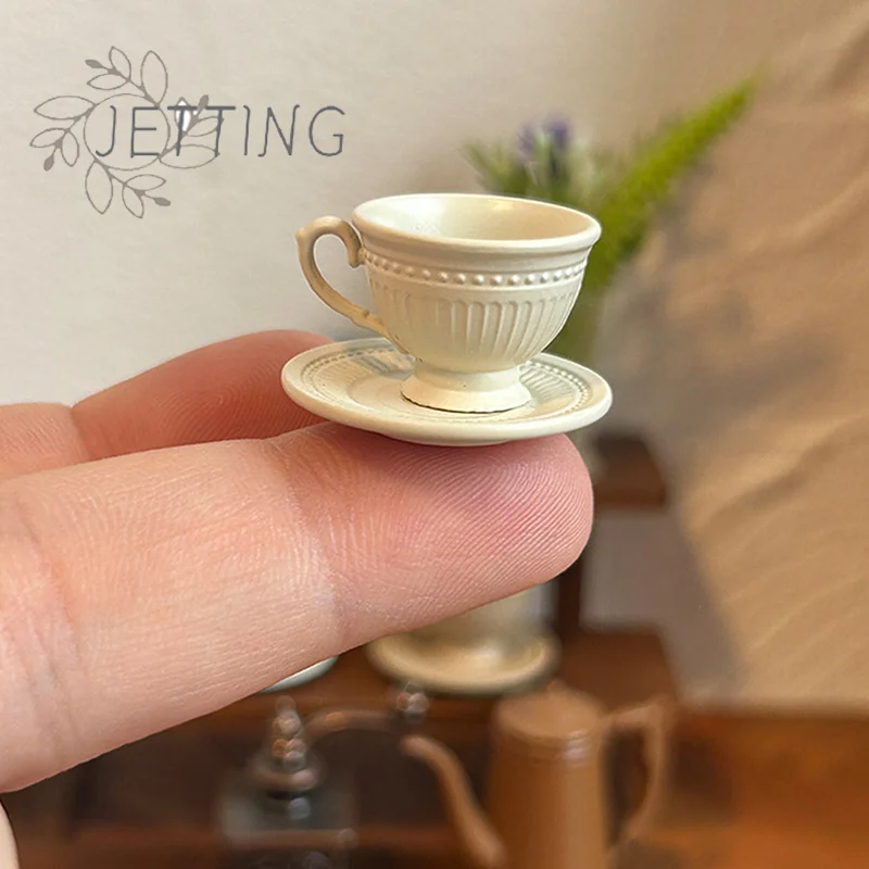 Hot 2PCS Small Luxury French Coffee Cup Plate Set Toy Dollhouse Mini Furniture Model DIY Accessories Miniature Scene Decoration