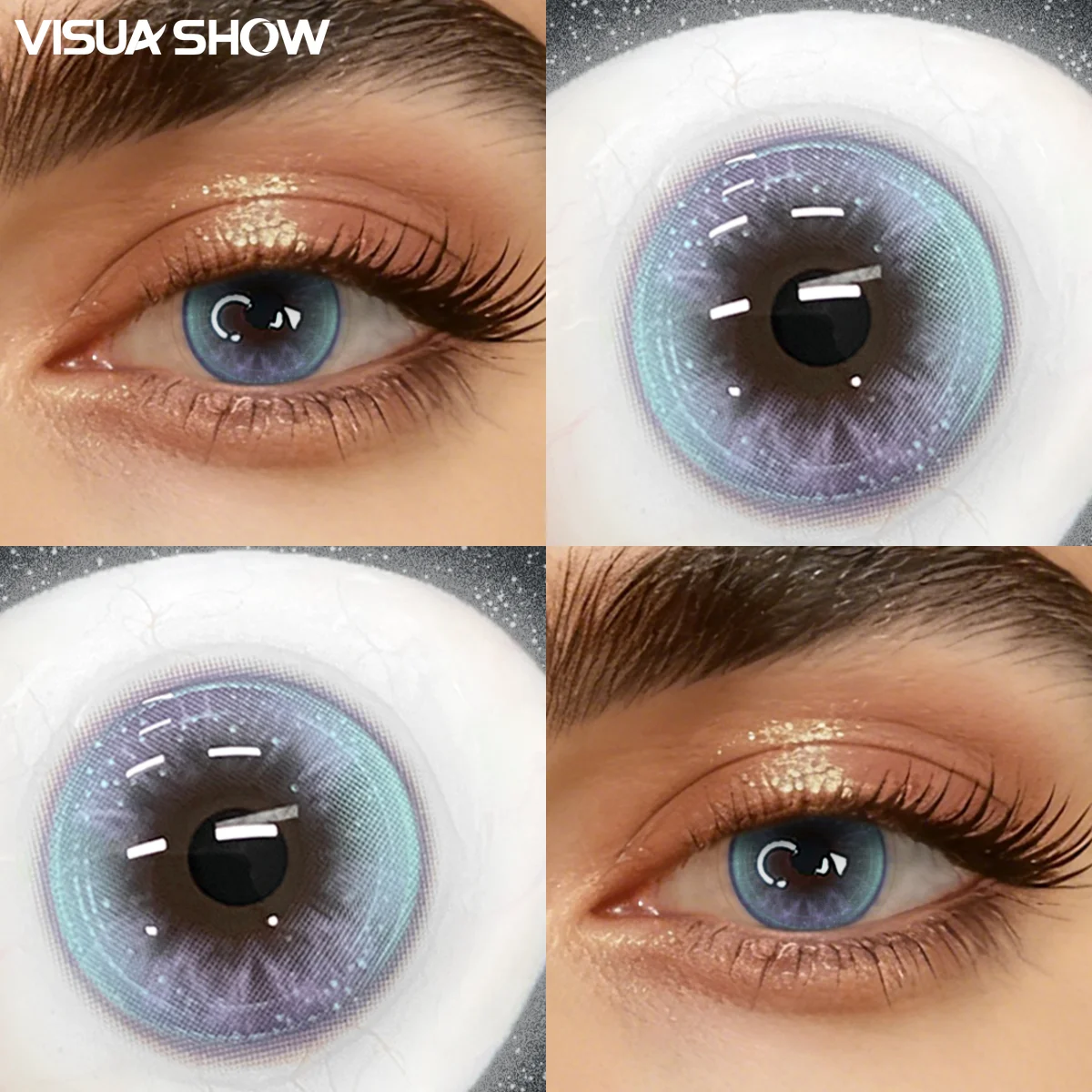 Visuashow 1 Paar Blaue Farblinsen, Halbjährlich Verwendbar, Einweg, Weich mit Kleiner Pupille und Augenvergrößerndem Effekt. Perfekt für tägliche Dates, Partys und natürliches Make-up – Detail 10
