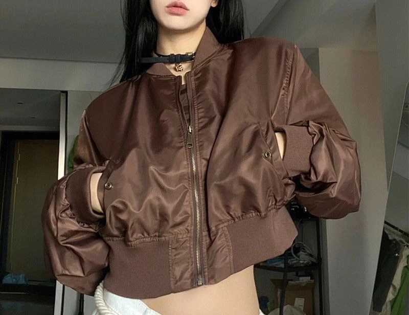 2024 New Zipper Style Loose Casual Stand Up Collar Baseball Jacket Short Jacket