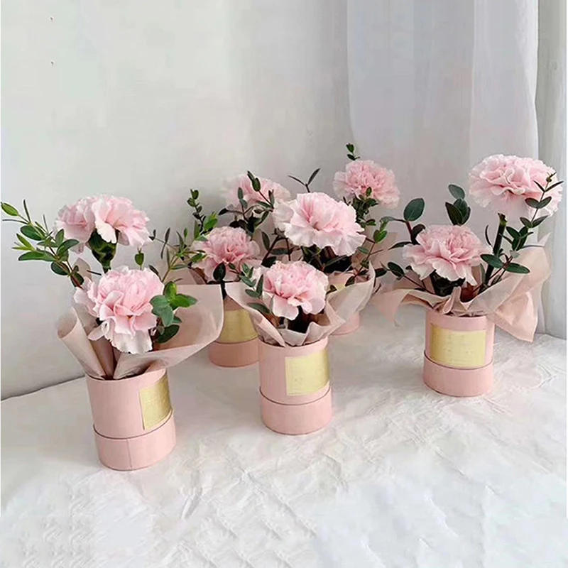 Round Flower Paper Boxes Lid Hug Florist Flower Bucket Gift Packaging Box