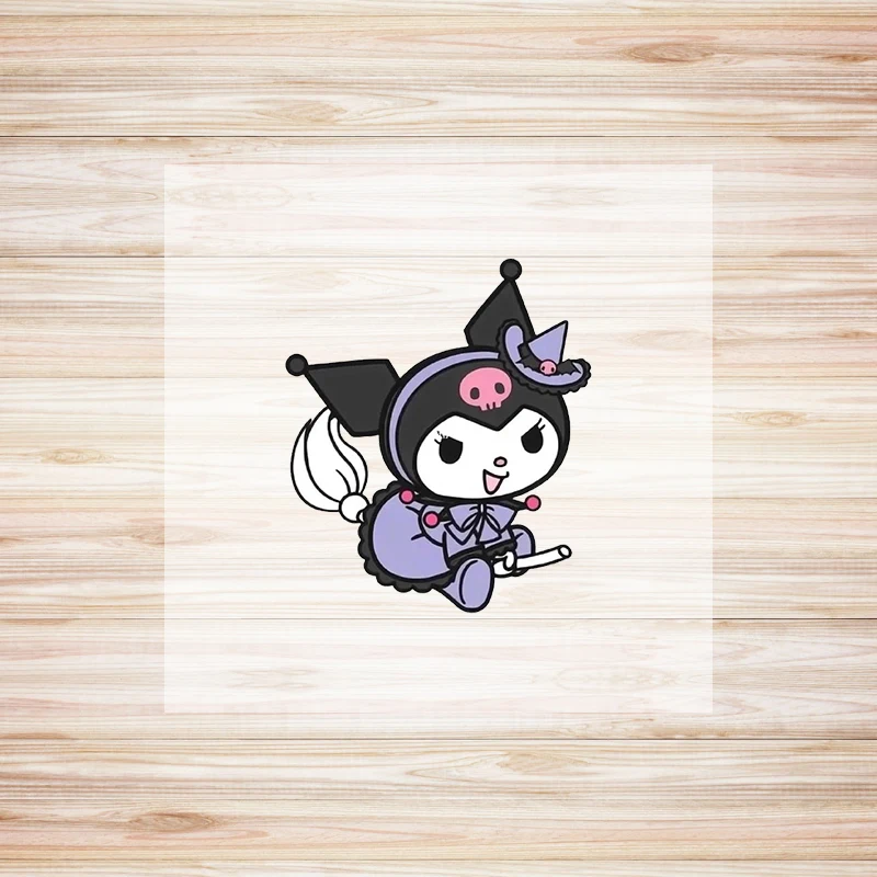 Sanrio Kuromi parches para ropa, pegatinas de transferencia de calor de figura de dibujos animados para camiseta, pegatina de parche de Anime,