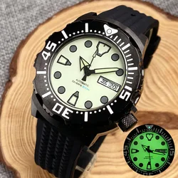 Tandorio 200M Waterproof Black Case Automatic Diving Watch for Men NH36A Sapphire Crystal Date Week Full Lume Dial Rubber Strap