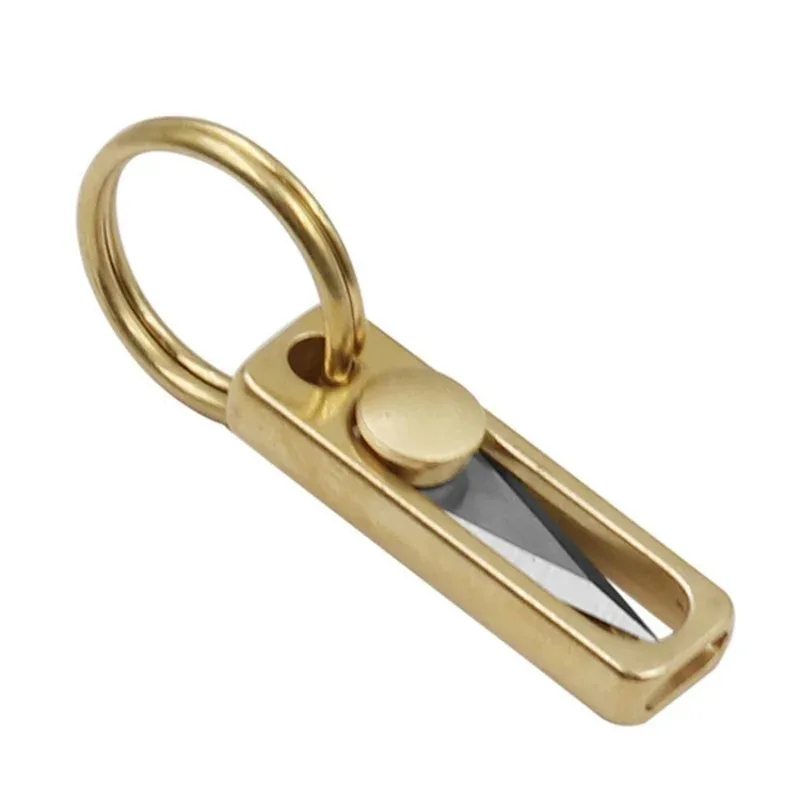Brass Mini Sharp Knife Creative Retractable Box Opener Portable Keychain Pendant for Express Parcel Unpacking Daily Accessory