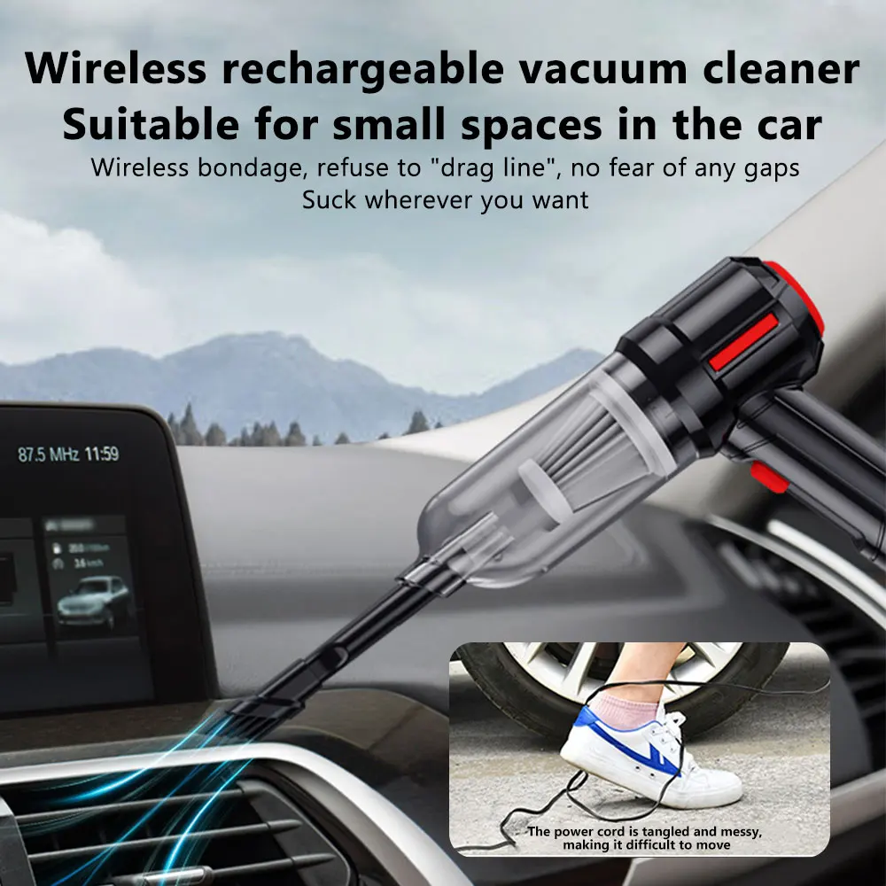 Máquina de limpeza portátil sem fio, Mini aspirador portátil para carro e casa, Sucção forte, 5500pa