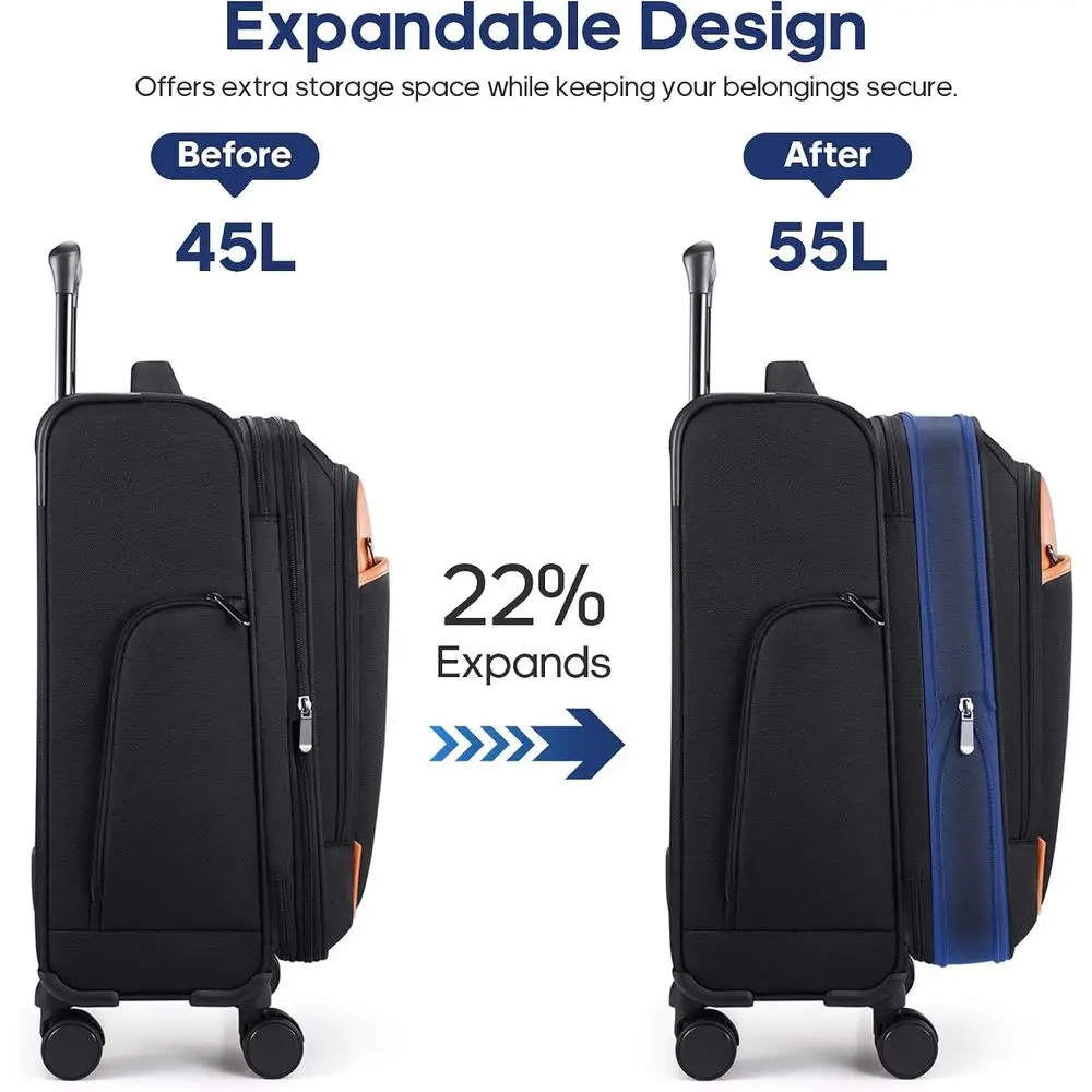 20 Expandable Softside Carry-On Luggage with TSA Lock and 4-Piece Packing Set