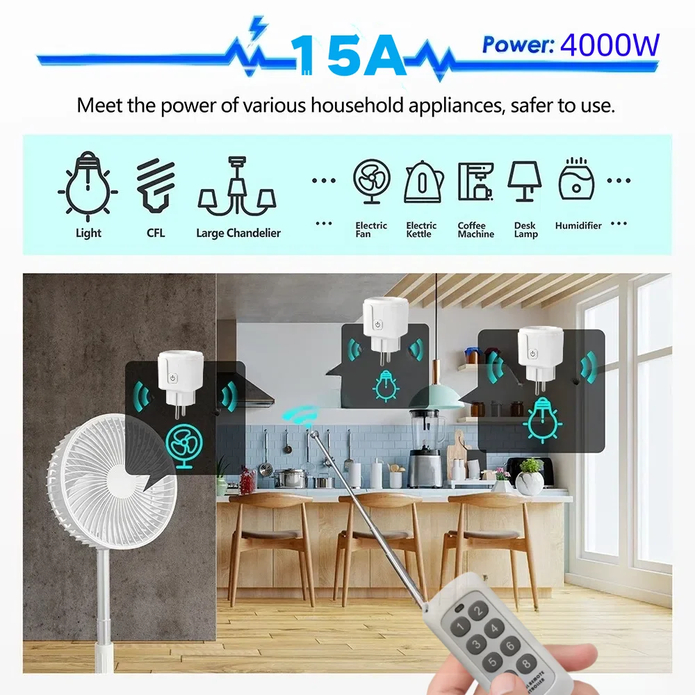 1000Meters 433Mhz Wireless Remote Control Electric Socket Switch Electrical Outlets FR EU 220V for Home Appliance Fan Light