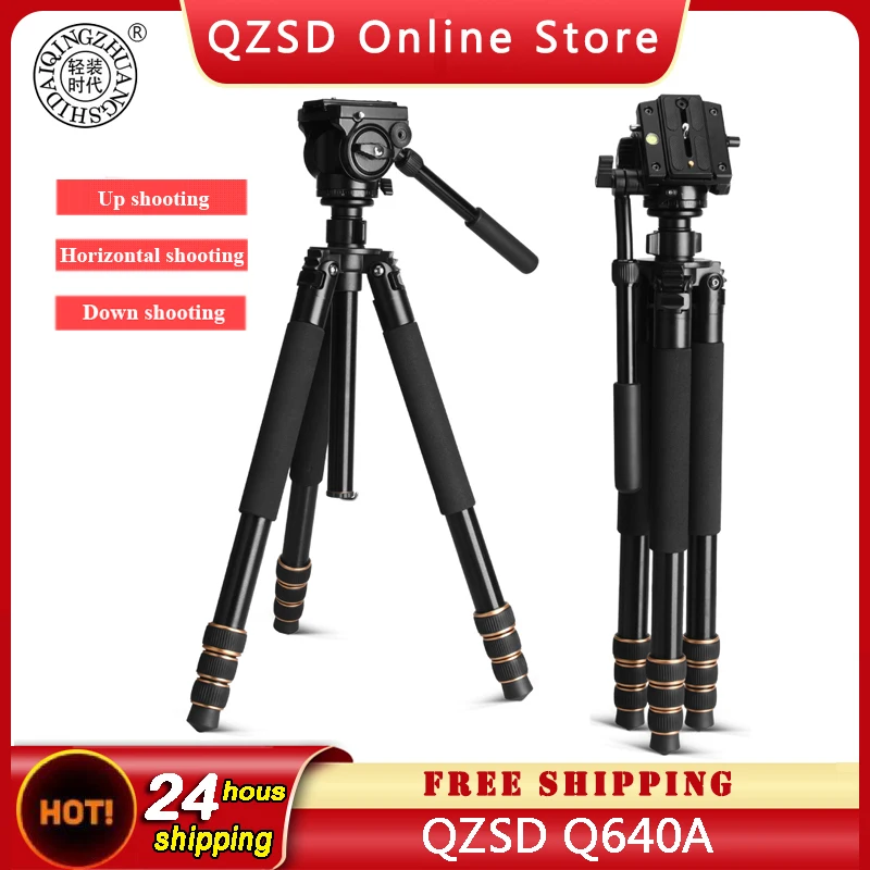 

QZSD Q640A Heavy Duty Pro Aluminum Tripod Stand For DSLR Digital Video Camera with 178CM High Max Load 15KG and Live Broadcast