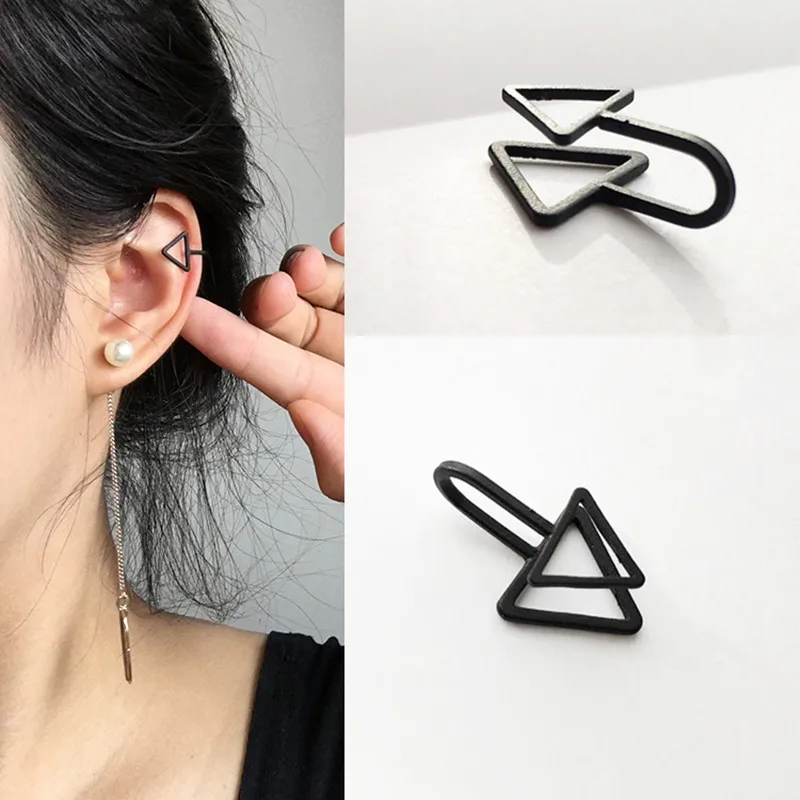 New Sale 3 Colors Clip On Earrings For Men Women Triangle U Shape No Pierced Earring Ear Cuff Jewelry Alloy Ear Clips Girl Gift