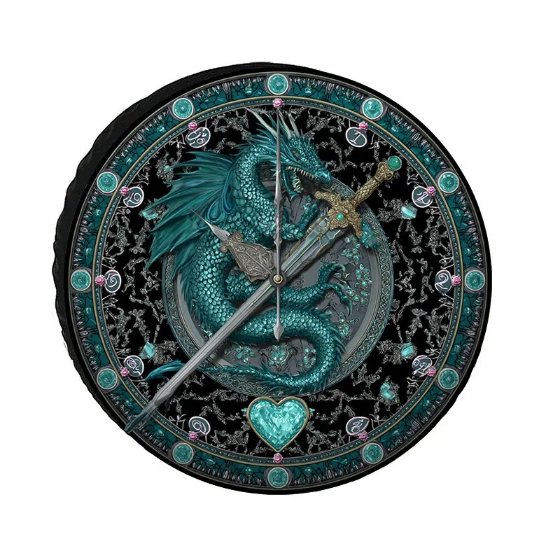 

Mythical Dragon Clock Design Tire Cover Polyester Fiber Gothic Protective Spare Wheel Cover
