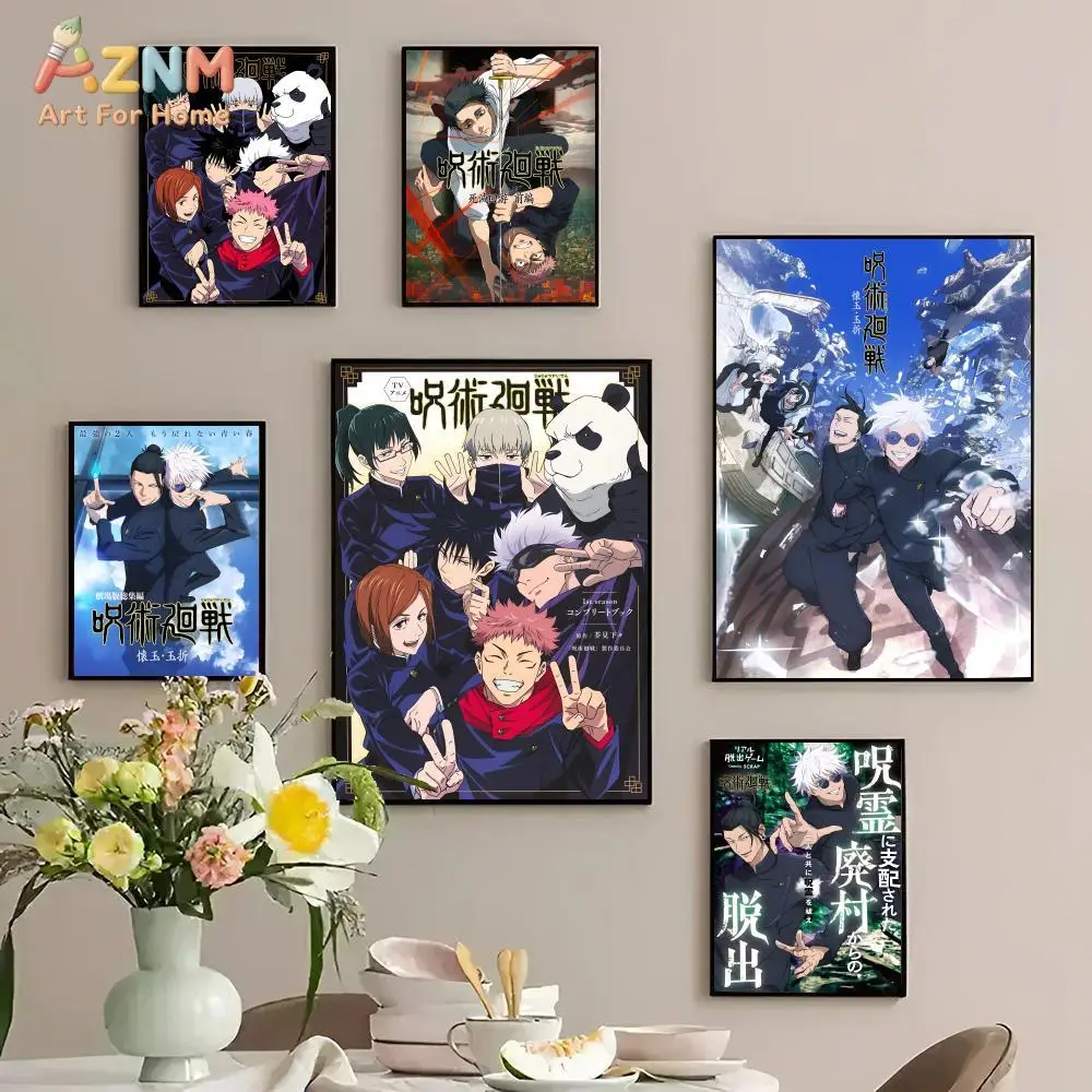 AZNM Jujutsu Kaisen Anime Frameless Canvas Wall Art, Gojo Satoru Itadori Yuji Print, Manga Room Decor, Unframed Painting